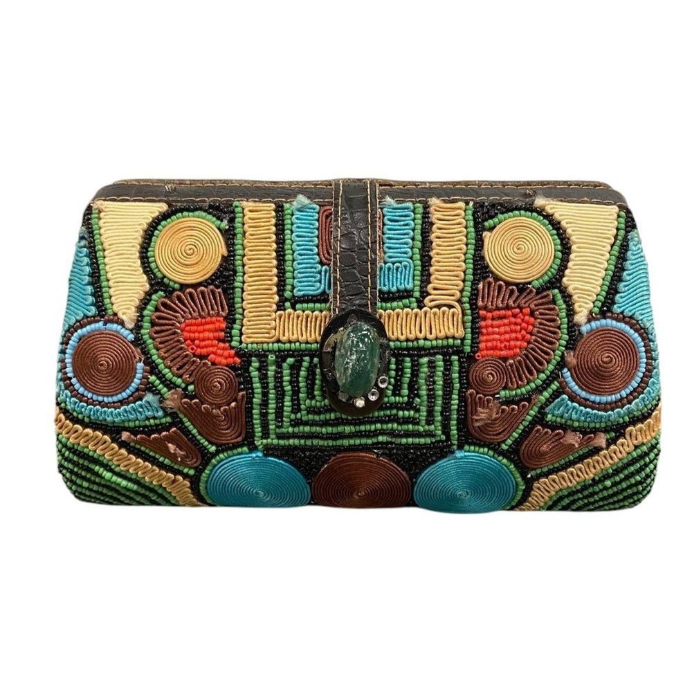 Mary Frances Mod Style Southwestern Beaded Clutch Bag very used condition